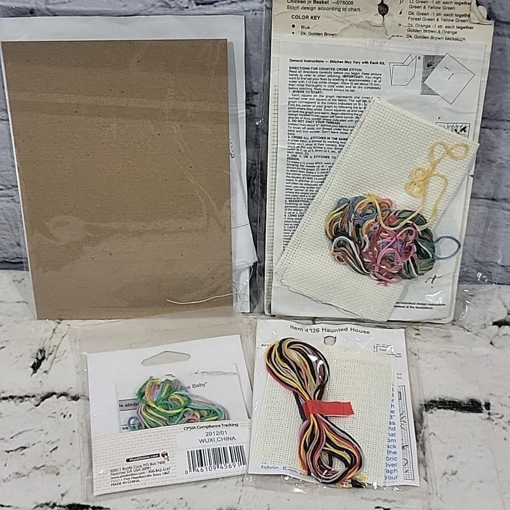Mini Cross‎ Stitch Kits Lot Of 4 Welcome Dino Room Sign French Country